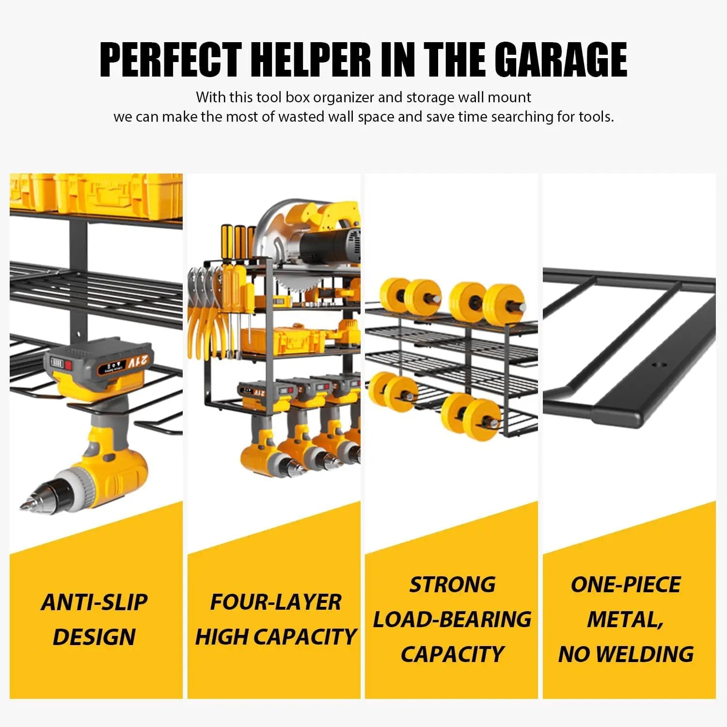 Wall Mount Power Tool Organizer, 4 Layer 8 Drill Hangers Storage Rack, Tool Organizers and Storage for Garage, Workshop, Pegboard, Shed - 33 inch by GreenHaven Gardens