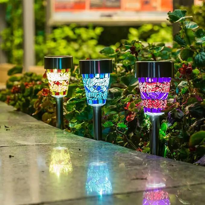 SUNWIND Solar Garden Lights Outdoor Decorative Mosaic Glass Pathway Lights White LED Solar Landscape Lights Waterproof for Lawn Path Patio Yard Walkway by GreenHaven Gardens