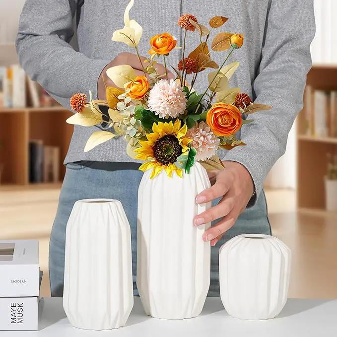 Ceramic Vase Set of 3, White Vase for Modern Home Decor, Decorative Vases for Bouquet Pampas Grass Dried Flowers, Living Room, Bedroom, Bathroom, Shelf Centerpiece Table Decorations by GreenHaven Gardens