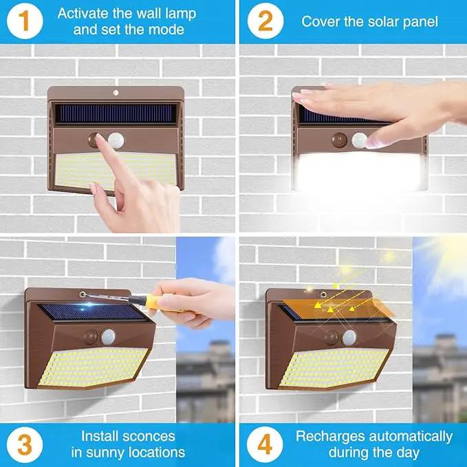 [4 Packs] Solar Outdoor Lights Motion Sensor Solar Security Lights Waterproof with 3 Lighting Modes Solar Powered Wall Lights Outside for Garden Fence Yard,Brown by GreenHaven Gardens