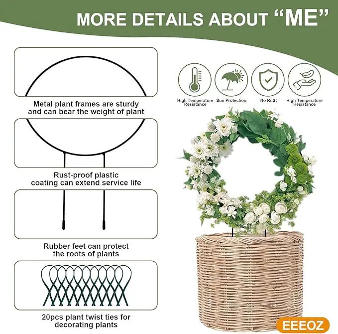 8 Pack Circle Trellis for Climbing Plants Indoor,13" Plants Climbing Holder Rack with 20 Plant Twist Tie for Potted Plants Flowers Indoor,Small House Plant Trellis for Flower Plant Support by GreenHaven Gardens