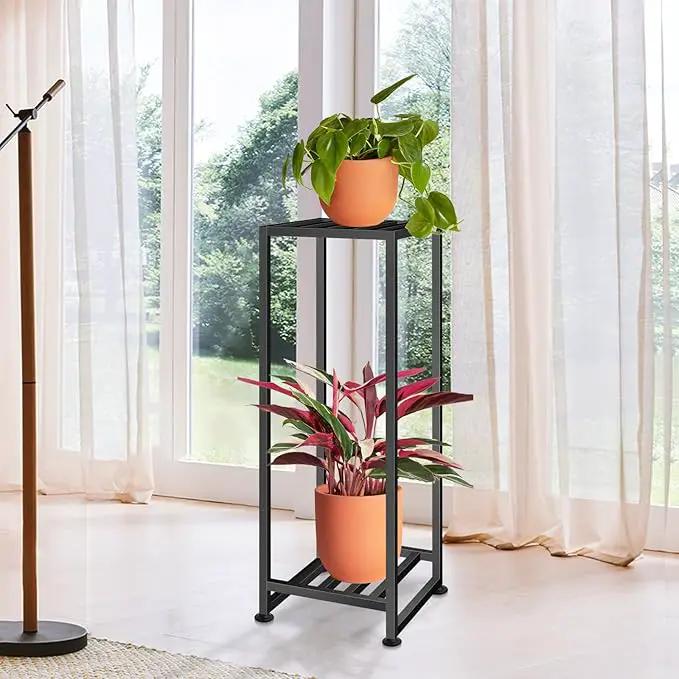 Plant Stand Indoor Outdoor, Wrought Iron Plant Stands 2 Tier Heavy Duty Metal Pedestal Stand Decorative Flower Stand for Patio Garden Deck Living Room by GreenHaven Gardens
