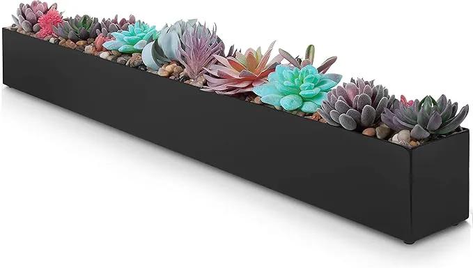 DR&Co Modern Rectangle Planter Box - 32" Metal Planter Ideal for Long Succulent, Rectangular Box for Table or Window Sill, Trough for Indoor Window, Black by GreenHaven Gardens
