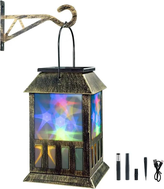 Solar Lanterns Outdoor Waterproof, Pathway Lights Hanging Lights with 3D Lighting Effects, Solar & USB C Charging, Metal Garden Decor Lights for Landscape Yard Patio Lawn Driveway, RGB Light 1 Pack by GreenHaven Gardens