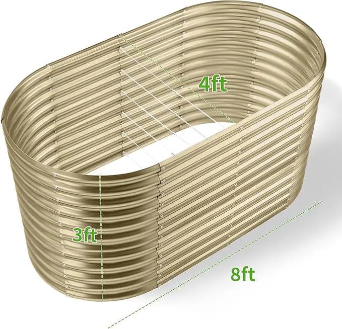 Land Guard 8x4x3ft Oval Galvanized Raised Garden Beds, Large-Capacity Metal Planter Box Outdoor, Durable Deep Raised Garden Bed 3ft Tall, Raised Beds for Gardening Vegetables, Cream Yellow by GreenHaven Gardens
