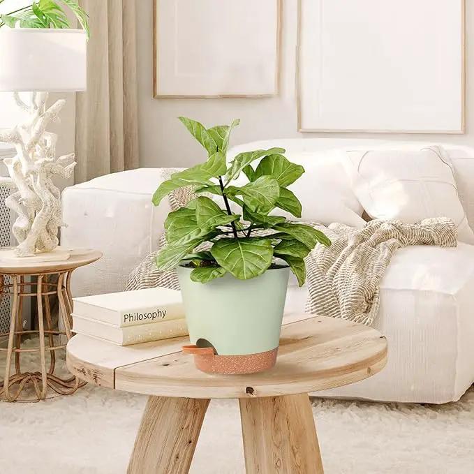 Self Watering Pots, Flower Planting Pots for Indoor Outdoor Plants, African Violet, Flowers, Succulent,Cactus Plant Pots with Drainage Holes Green Plastic Pots Gift Idea For Lazy people House Decor by GreenHaven Gardens