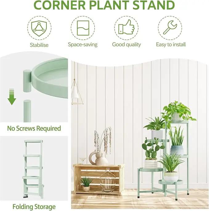 iDavosic.ly 5 Tier Large Plant Stand Indoor, 10 Inch Wide Corner Tall Metal Plant Stands Outdoor for Multiple Plants, Folding Tiered Flower Display Holder Rack Shelf, Light Green by GreenHaven Gardens