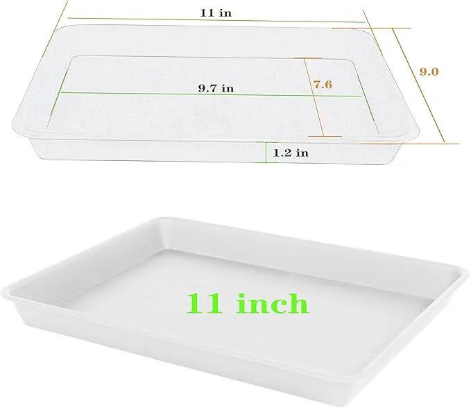 4 Pack Plant Saucer Tray Rectangular, Plant Saucers for Indoors, Heavy Sturdy Plastic Plant Drainage Trays, Plant Drip Trays for Pots, Seed Starter Growing Tray (11 x 9, Creamy White) by GreenHaven Gardens