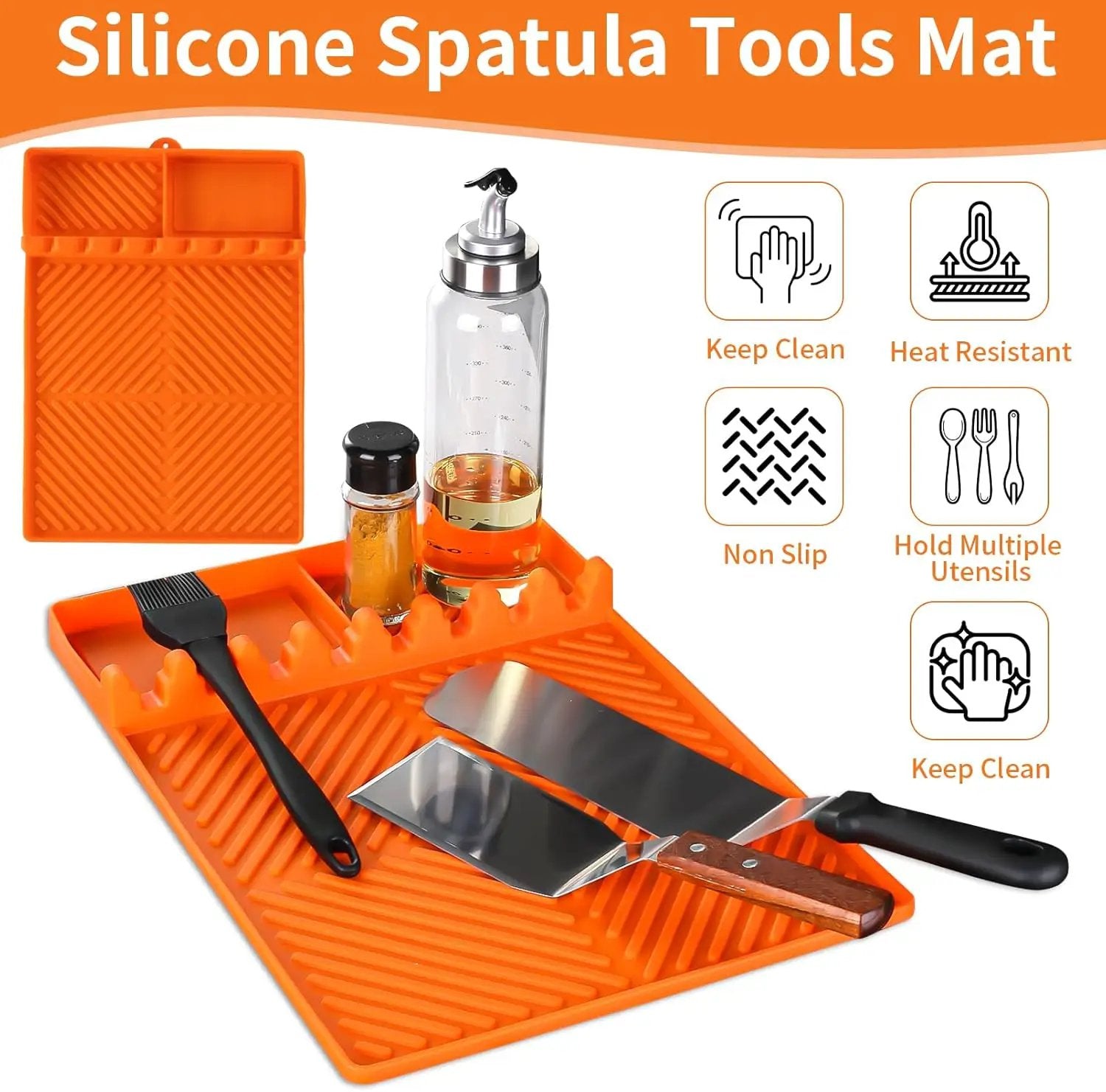 Griddle Mat Barbeque Grill Accessories Tools for Blackstone, Side Shelf Mat Grill Pad for Outdoor Grill Kitchen Counter Spatula Silicone Mat with Drip Pad for Kitchen, Cooking, Countertop (Orange) by GreenHaven Gardens