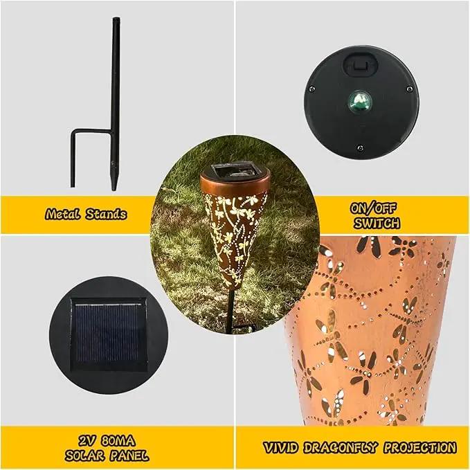 2 Pack DIBIEECN Dragonfly Solar Pathway Lights Outdoor,Metal Garden Decorations Outdoor Lights with Patterns and Warm Light,Waterproof Landscape Lighting for Path Patio Backyard Walkway Yard by GreenHaven Gardens