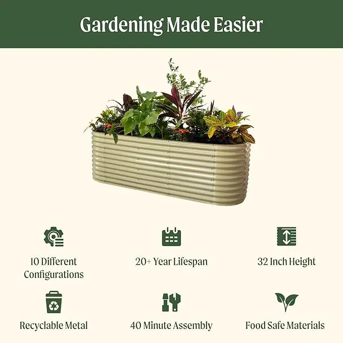Vego garden 32" Extra Tall Raised Garden Bed Kits, 10 in 1 Modular Raised Planter Box for Vegetables Flowers Fruits Oval Metal Raised Garden Bed- British Green by GreenHaven Gardens