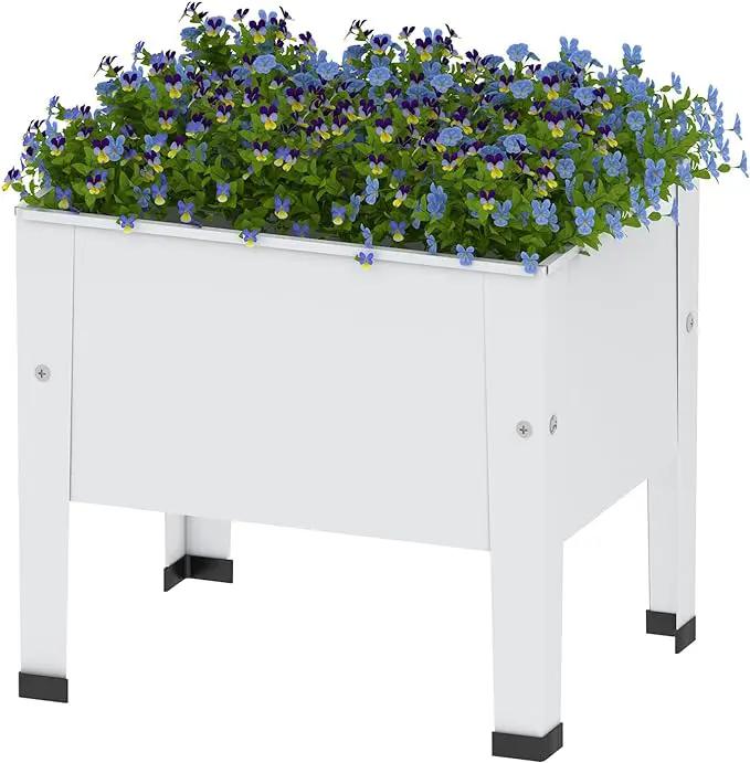 aboxoo 14 inch Planter Raised Garden Bed with Legs Outdoor Metal Small White Planter Box Elevated Garden Bed for Vegetables Flower Herb Patio by GreenHaven Gardens