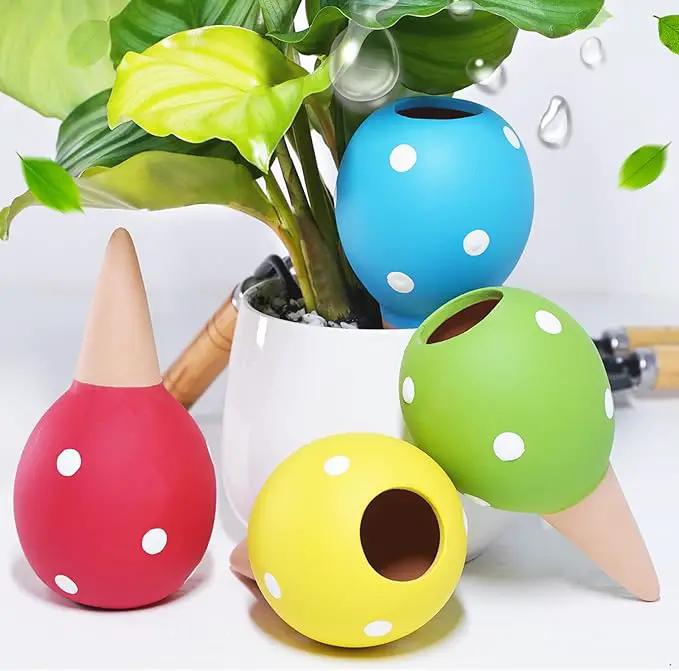 Terracotta Self Watering Spikes, 4 Pack Watering Globes for Indoor Outdoor Plants, Slow Release Plant Self Watering Planter Insert Devices for Travel, Vacation, Garden Care, Cute Small Ball Shape by GreenHaven Gardens