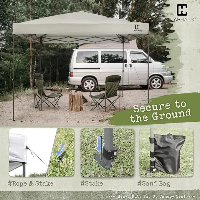 CAPHAUS Patented One-Push Pop Up Outdoor Canopy Tent, Heavy-Duty Commercial Grade w/Central Lock, Portable and Instant Folding Shelter with Wheeled Carry Bag and Weight Bag, 10ft x 10ft, Dark Grey by GreenHaven Gardens