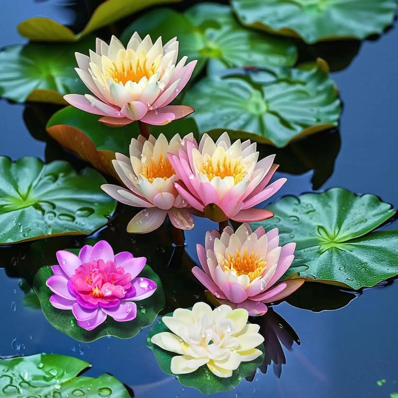 2PCS 10CM/3.94Inch Birdbath Fountain Accessory, Artificial Floating Foam Lotus Flower with Water Lily Pad, Artificial Lotus Flowers Decor, Lotuss Leaf Flower Floating Garden Pond Decor, Pool Decoratio by GreenHaven Gardens