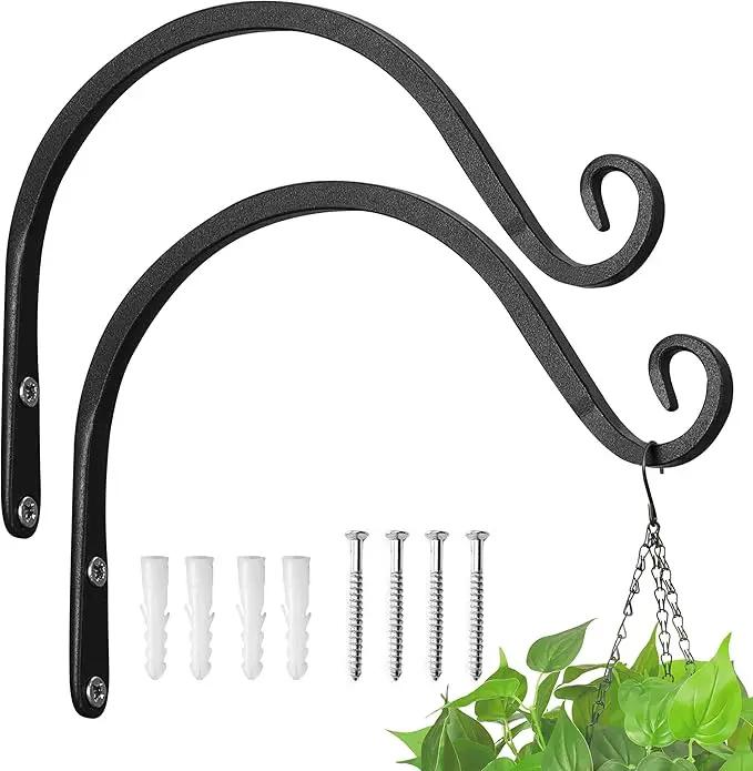 Kingsyard 2-Pack Wall Plant Hanger Outdoor - Heavy Duty Metal Hanging Bracket Hooks for Hanging Plant, Bird Feeders, Lanterns, Wind Chimes Outdoor & Indoor, 8-Inch/Black by GreenHaven Gardens