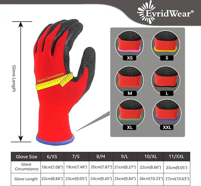 Evridwear Crinkle Latex Rubber Hand Coated Safety Work Gloves for Men Women General Multi Use Construction Warehouse Gardening Assembly Landscaping (XL-Size) 12 Pairs Pack by GreenHaven Gardens