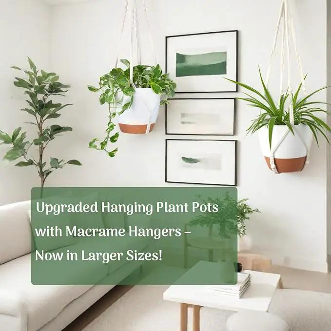 Set of 3 Hanging Planters for Indoor Plants with 10"/8"/7" Self-Watering Hanging Pots, Hanging Plant Pots with Drainage, 3 Different Size Macrame Plant Hangers with Hooks White Large by GreenHaven Gardens
