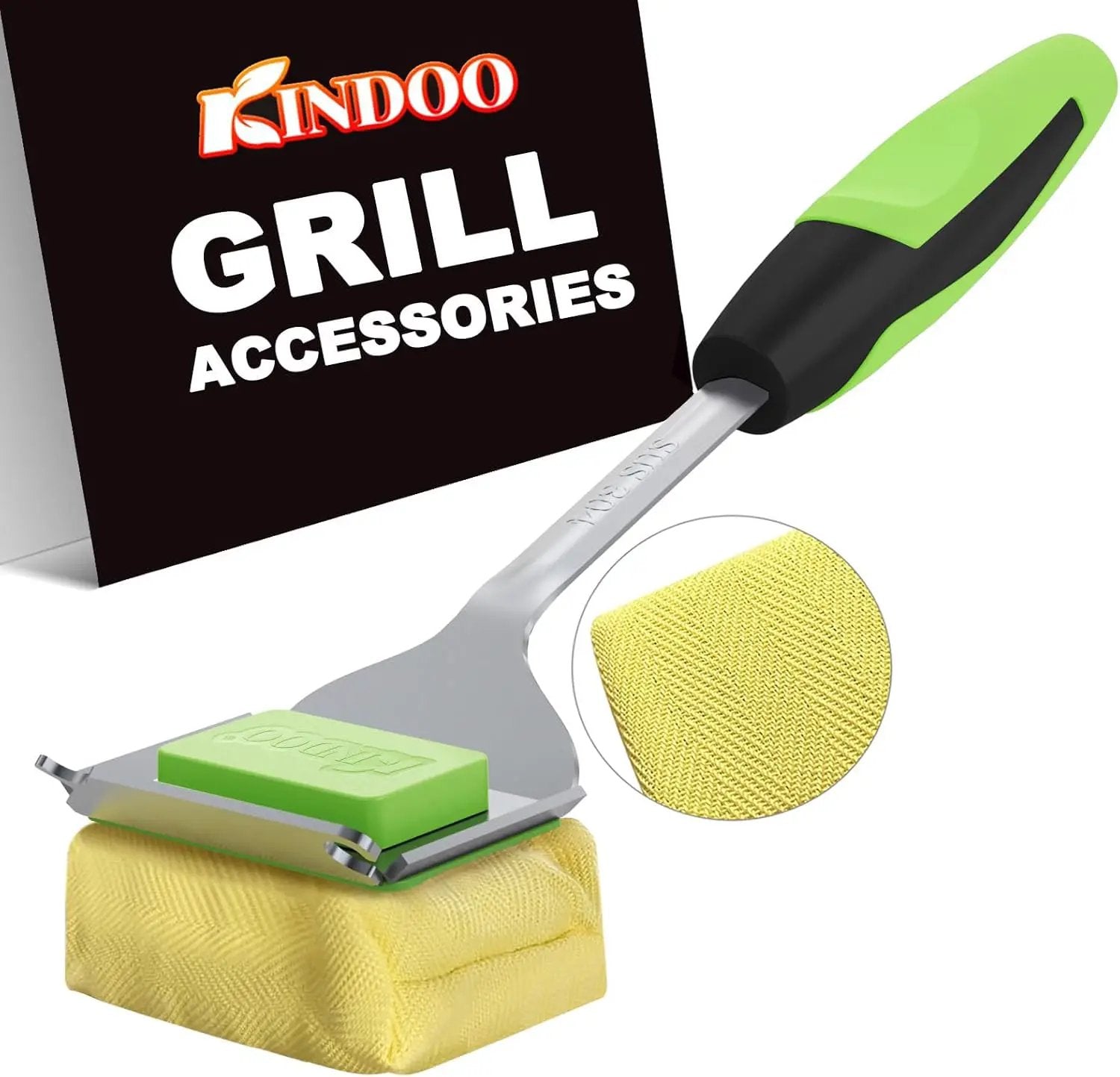 Grill Brush Bristle Free for Outdoor Grill, Steam Grill Cleaning Brush Replaceable BBQ Cleaner Brush Head,Extended Handle, Safe Grill Brush with Scraper for Cast Iron Stainless-Steel Grates, Green by GreenHaven Gardens