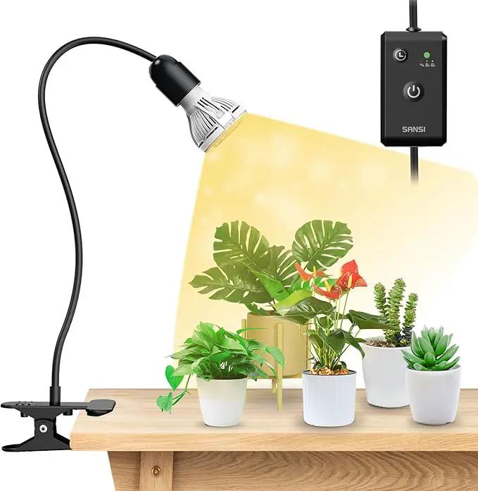 SANSI LED Grow Lights for Indoor Plants, Lifetime Free Bulb Replacement, 150W Full Spectrum Gooseneck Clip Plant Grow Light, Plant Light with Timer 4/8/12 Hrs, High PPFD Growing Power Grow Lamp by GreenHaven Gardens