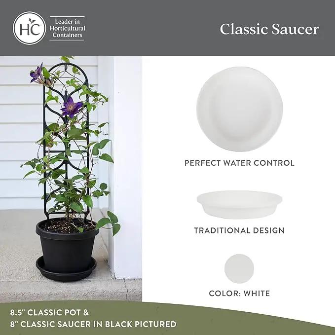 The HC Companies Flower Pot Saucers - Plastic Plant Saucer for Outdoors & Indoors - Traditional Design Plant Pot Trays for Water Drainage - Durable & Stylish Round Plant Tray (6-inch White)