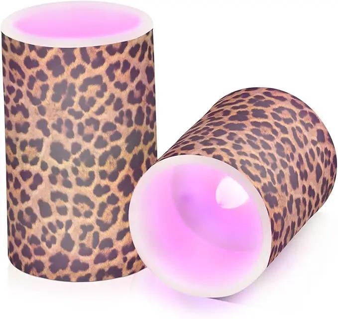 Flickering Flameless Candles, Leopard Texture LED Candles with Remote Timer, Set of 2 Battery Operated Candle for Valentine Wedding Birthday by GreenHaven Gardens