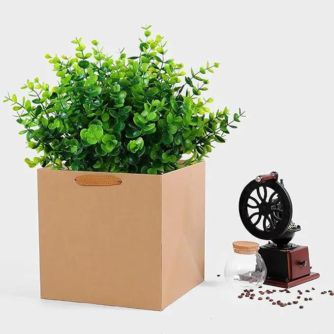Artificial Plants Flowers Grass Shrubs 8 Pack No Fade Faux Plastic Flowers Outdoor for Farmhouse Garden Porch Patio Indoor Wedding Decoration Greenery Fake Plants uv Resistant (1#Green) by GreenHaven Gardens