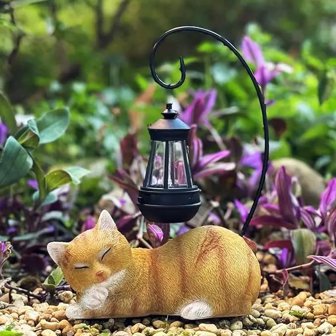 Cat Solar Garden Decor Outdoor Statues, Cat Figurine Decoration with Solar Lights Lantern, Garden Outdooe Cat Statue Decor Art for Patio, Lawn, Yard, Unique Housewarming Gift for Cat Lover and Mom by GreenHaven Gardens