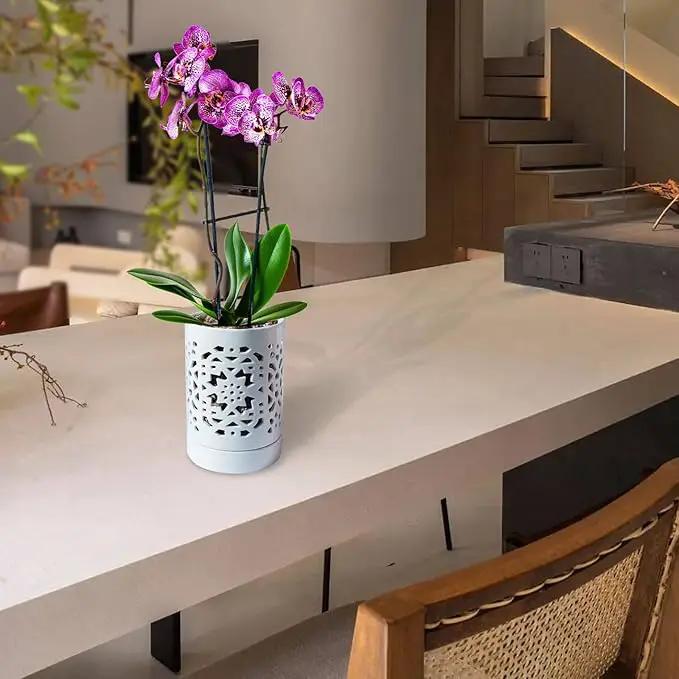 Orchid Pot 4 Inch, Orchid Pots with Holes & Saucers for Repotting Orchid, Breathable Slotted Flower Plant Nursery Pot White by GreenHaven Gardens