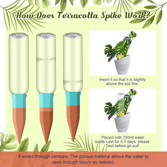6 Sets Plant Watering Devices Include Terracotta Self Watering Spikes and 26 oz Plastic Bottles, Slow Release Vacation Insert Automatic Plant Waterer Device (Clear and Mixed Color) by GreenHaven Gardens