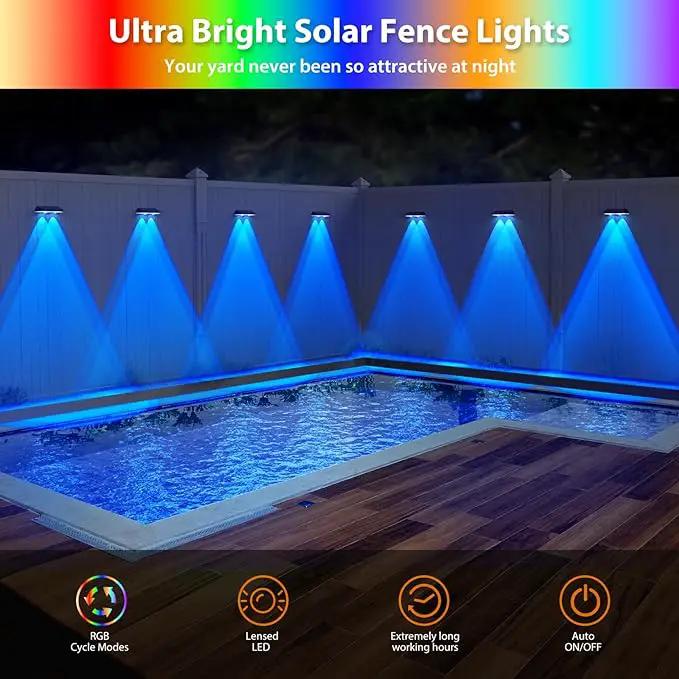 Solar Fence Lights ,RGB & Warm White & 6 Colors Bright Lens LED Dusk to Dawn Deck Light, Fence Solar Lights Outdoor Waterproof, Solar Outdoor Lights for Backyard/Railing/Wall/Step/Patio/Pool (4Pack) by GreenHaven Gardens