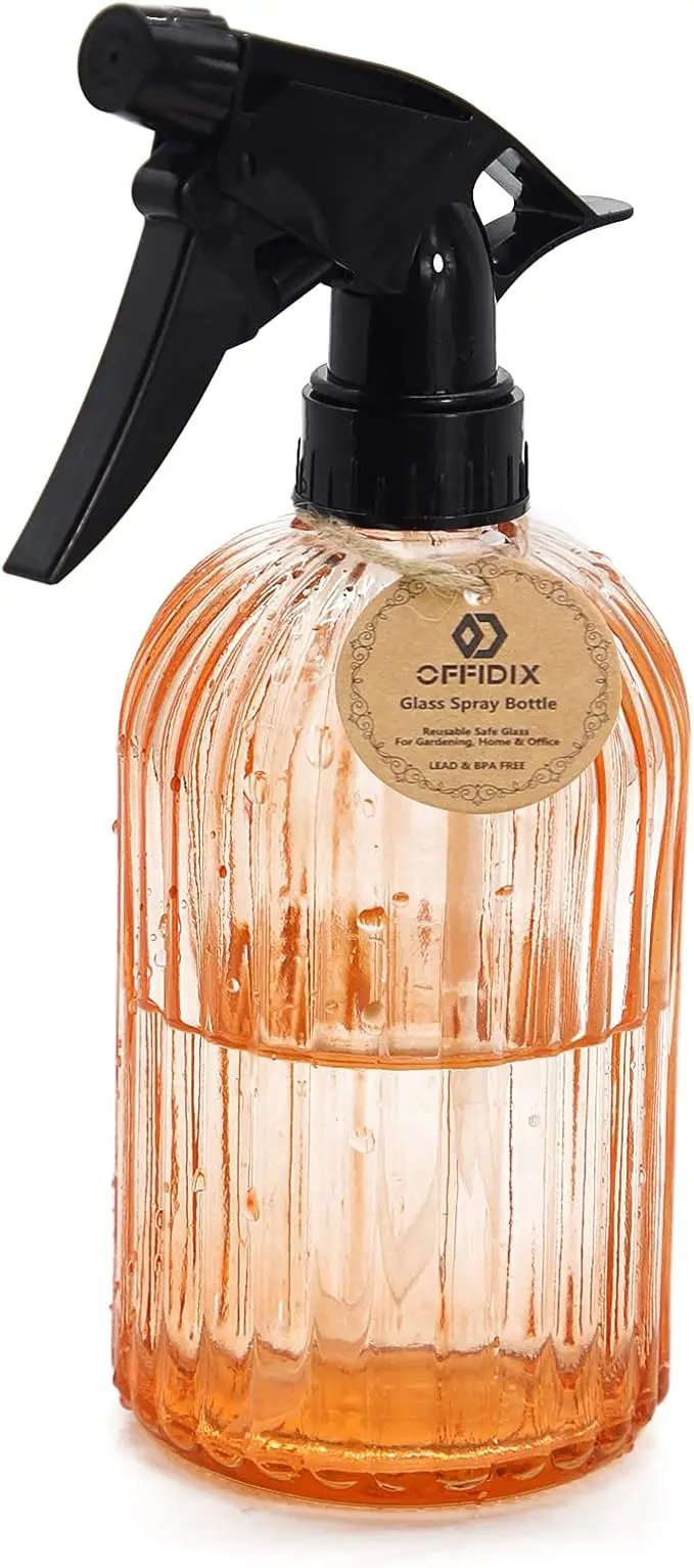 OFFIDIX Glass Watering Can, Handheld Spray Bottles, 0.4L/13.5oz Watering Spray Bottle with Adjustable Nozzle for for Indoor and Outdoor Gardening and Home Cleaning (Orange) by GreenHaven Gardens