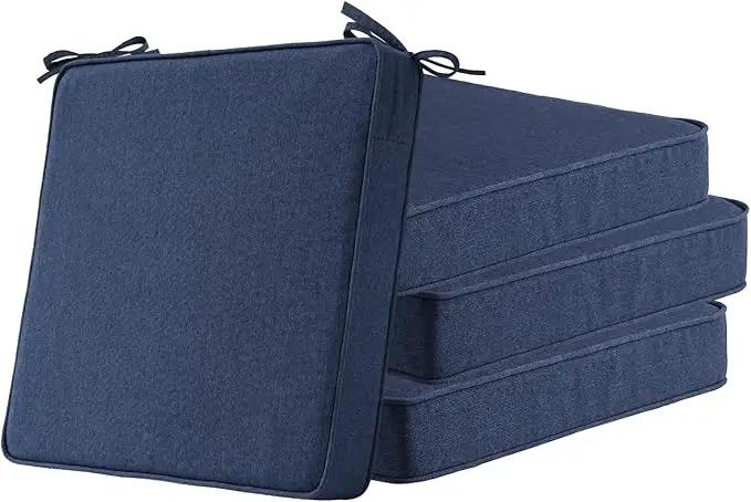 Sunbrella Square Corner Seat Cushions, 18.5" x 16" x 3", Set of 4, Indoor Outdoor Water Repellent Universal Chair Pads with Ties for Patio Furniture, Garden Dining Chairs, Specrtum Indigo by GreenHaven Gardens