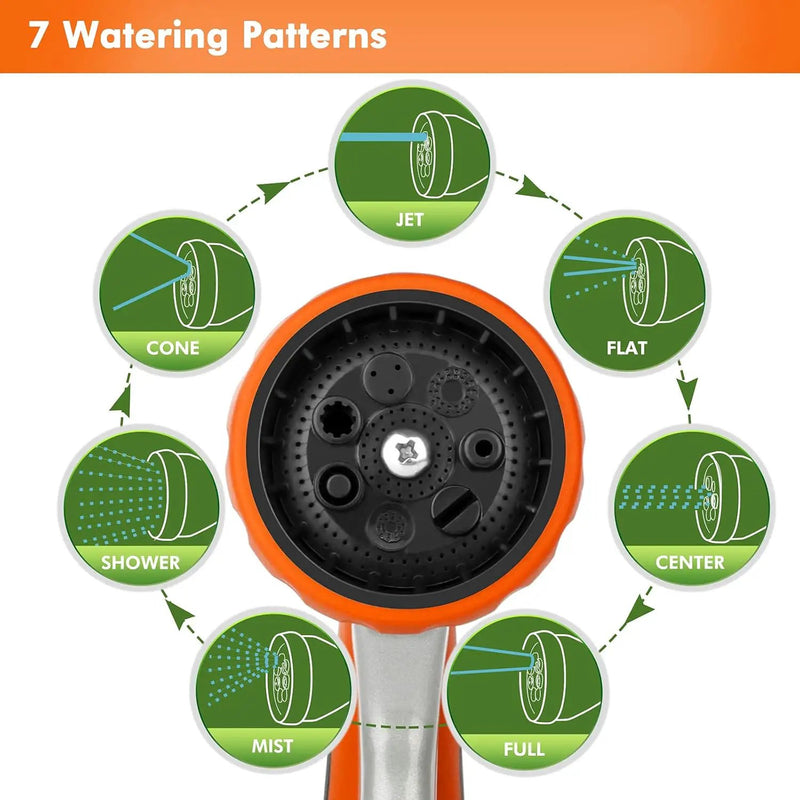 RESTMO Garden Hose Nozzle, Heavy Duty Metal Water Hose Nozzle with 7 Adjustable Spray Patterns, High Pressure Hand Sprayer with Flow Control, Best for Watering Plant & Lawn, Washing Car & Pet, Orange by GreenHaven Gardens