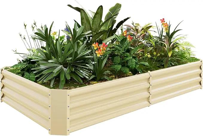 Land Guard 6×3×1ft Galvanized Metal Raised Garden Bed, Metal Planter Kit Box Outdoor for Deep-Rooted Vegetables, Flowers, Green and Herbs (Cream Yellow)… by GreenHaven Gardens
