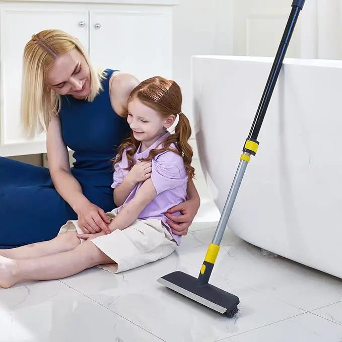 Yocada Floor Scrub Brush Telescopic Handle 2 in 1 Scrape Brush Stiff Bristle Shower Scrubber for Cleaning Patio Bathroom Garage Kitchen Wall Deck Tub Tile 55.9 inch Tall by GreenHaven Gardens