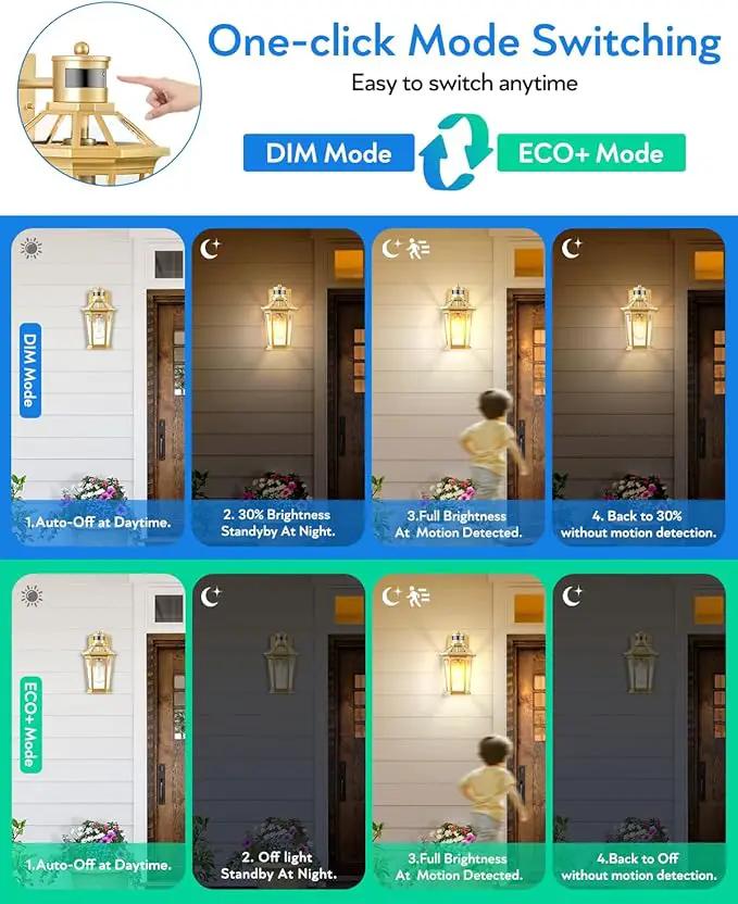 VIANIS Gold Outdoor Wall Lights with Motion Sensor, Dusk to Dawn Outside Porch Lights Lantern, Waterproof Weather Resistant Exterior Lights for House, Doorway, Garden, Home with Clear Glass Shade by GreenHaven Gardens
