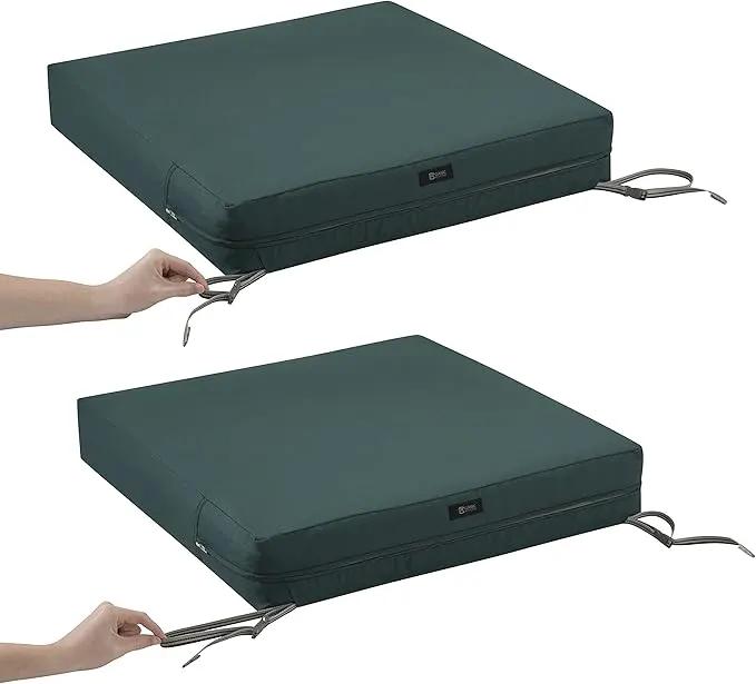 Classic Accessories Ravenna Water-Resistant 25 x 25 x 5 Inch Square Patio Seat Cushion Slip Cover & Foam, Mallard Green, Lounge Chair Cushion by GreenHaven Gardens