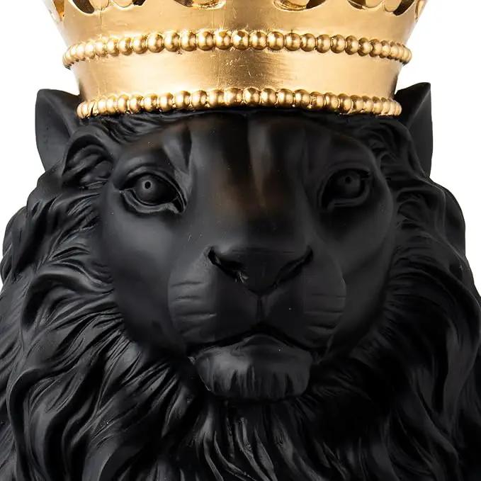 LCdecohome Lion Statue - Outdoor Collectible Figurine, 15 Inch Gold Crown Black Standing Lion Home Decor for Desk & Home Black Decor Gift by GreenHaven Gardens