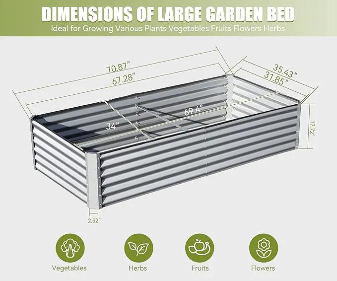 Domi Galvanized Raised Garden Bed, Outdoor Planter Garden Boxes Large Metal Planter Box for Gardening Vegetables Fruits Flowers, Silvery (6x3x1.5ft) by GreenHaven Gardens