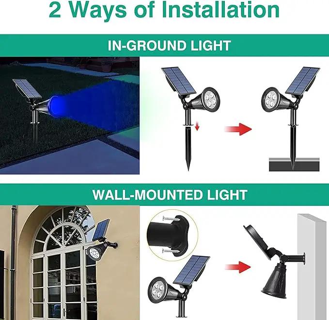 T-SUNUS Blue Solar Lights Outdoor Waterproof IP65, 2 Pack Garden Spotlights, Auto-on/Off Security Landscape Pond Spot Light 2 Modes for Halloween Christmas Tree Patio Garage Yard Driveway Pool Fence by GreenHaven Gardens