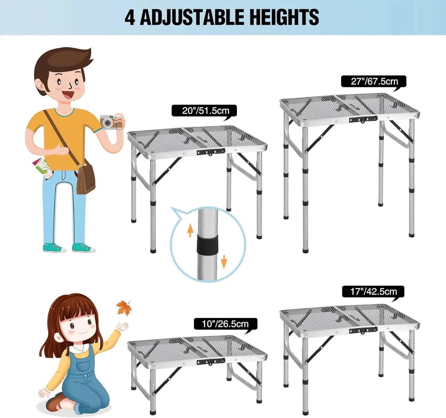 RedSwing Folding Grill Table, Lightweight Height Adjustable Aluminum Table with Mesh Desktop and Mesh Bag for Outdoor Camping Picnic BBQ, 2 Feet, Sliver by GreenHaven Gardens