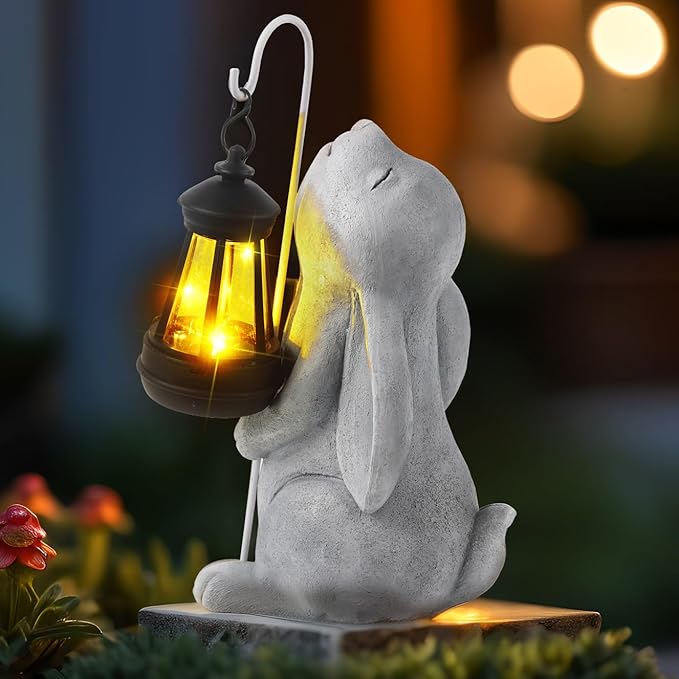 Solar Garden Outdoor Statues,Resin Rabbit Figurine Decorations with Solar Lantern, Outdoor Rabbit Art Decor for Lawn,Yard, Unique Housewarming Gift for Garden Home by GreenHaven Gardens