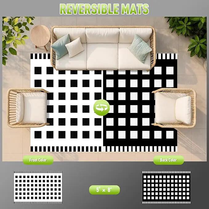 WILDROOTS 5x8 Feet Horizontal Edge Check Plastic Outdoor Rug, Stain Resistant Waterproof Reversible Outdoor Patio Rug, Fade Resistant Camping Rug by GreenHaven Gardens