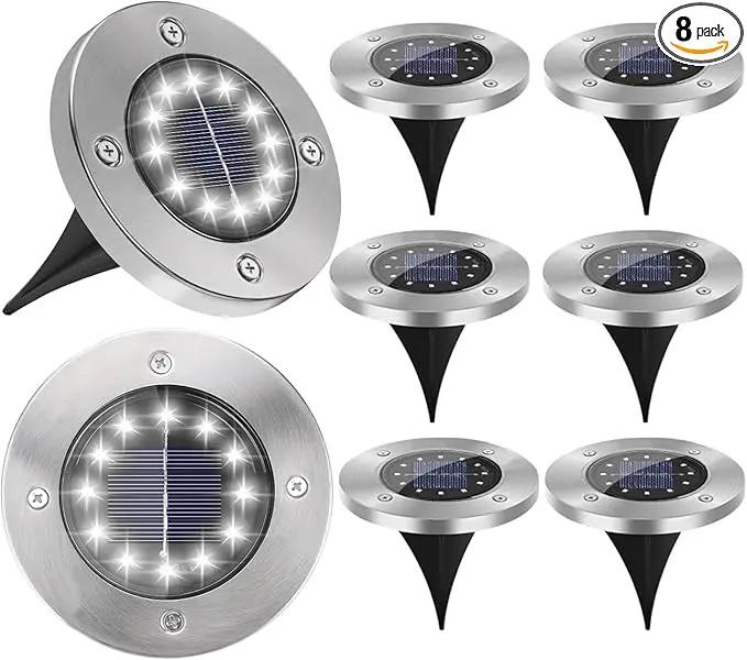 Solar Lights Outdoor Waterproof, 8 Packs Bright Solar Ground Lights with Updated 12 LEDs, Solar Garden Lights Landscape Lights for Pathway Walkway Driveway Patio Yard Deck Lawn Decor (Cold) by GreenHaven Gardens