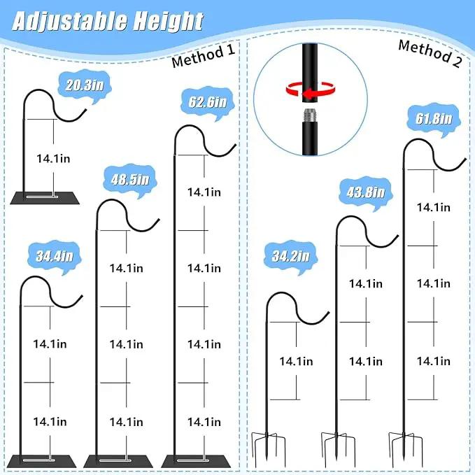 2 in 1 Hummingbird Feeder Stand, Adjustable 20-63 Inch Shepherds Hook for Outdoor Indoor, Wind Chime Stand Bird Feeder Pole with Base, 4 Prongs Base, Water Weight Bag(Wind Chime Not Include) by GreenHaven Gardens