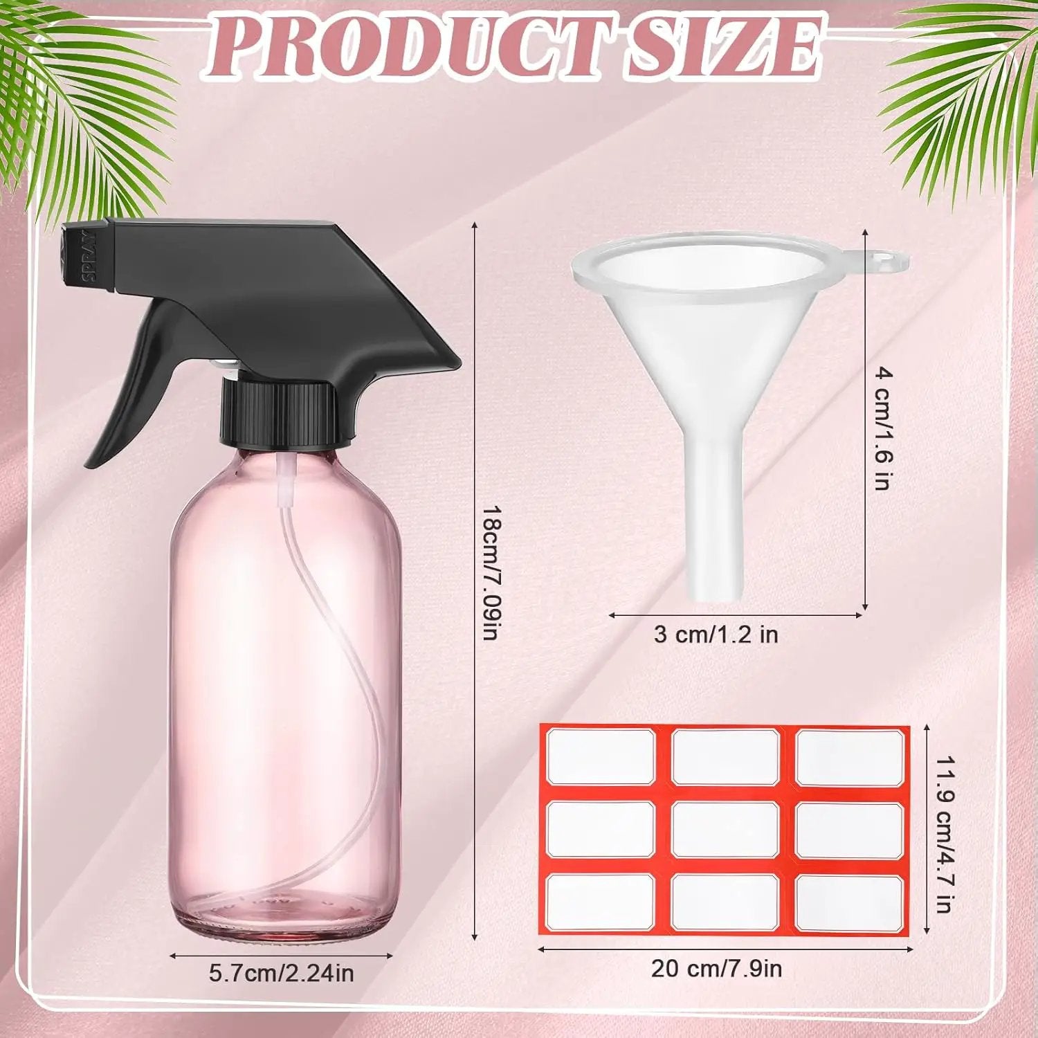 Norme 12 Pcs 8 oz Glass Spray Bottles with Funnels and Labels Refillable Cosmetic Empty Spray Bottles with Sprayer Containers for Essential Oil Cleaning Solutions(Pink,Classic) by GreenHaven Gardens