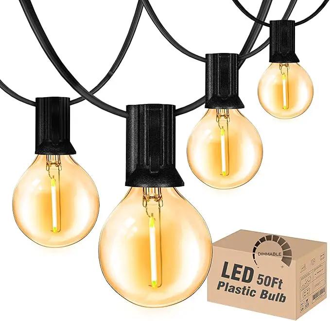 DAMAING Outdoor String Lights LED 50Feet G40 Globe String Lights with 27 Edison Plastic LED Bulbs,2700K Warm Glow Weatherproof for Indoor Outdoor Backyard Bistro Lights by GreenHaven Gardens
