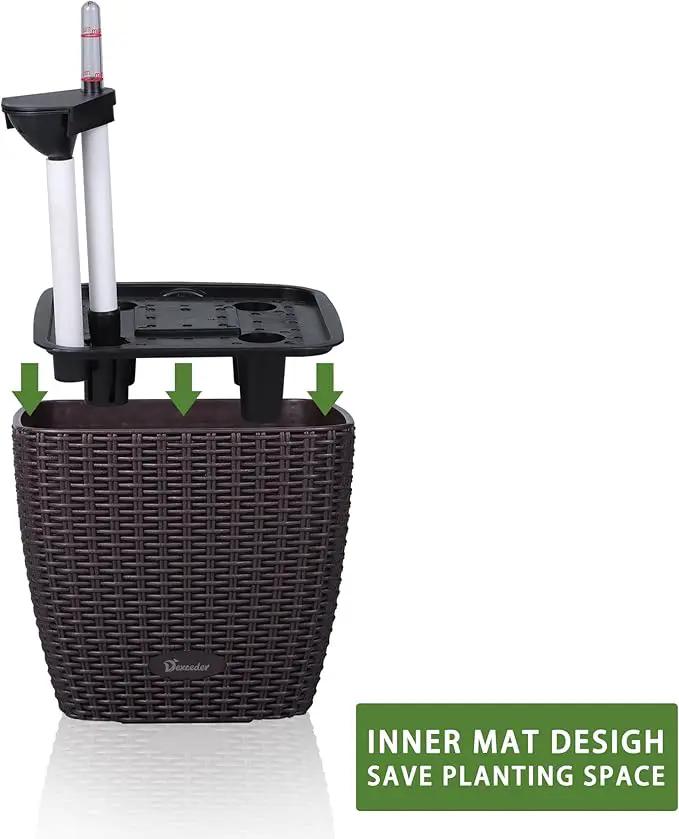 Dexceder 9x8 Self Watering Planter Indoor Outdoor, Inner Mat Design, Thickened Table Flower Plant Pot with Water Level Indicator (Brown Rattan) by GreenHaven Gardens