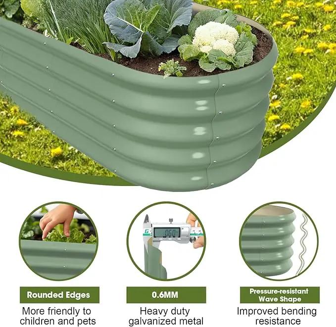 4x2ft Oval Galvanized Raised Garden Bed Kits 16" Tall Outdoor Large Metal Modular Planter Box 9-in-1 Raised Beds for Gardening,Vegetables,Fruits,Flowers & Herbs (Green) by GreenHaven Gardens